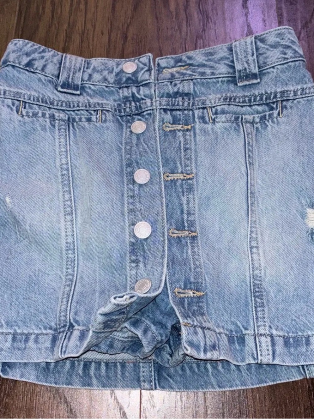 Free People Light Blue Button-Front Denim Mini Skirt with Shorts Under